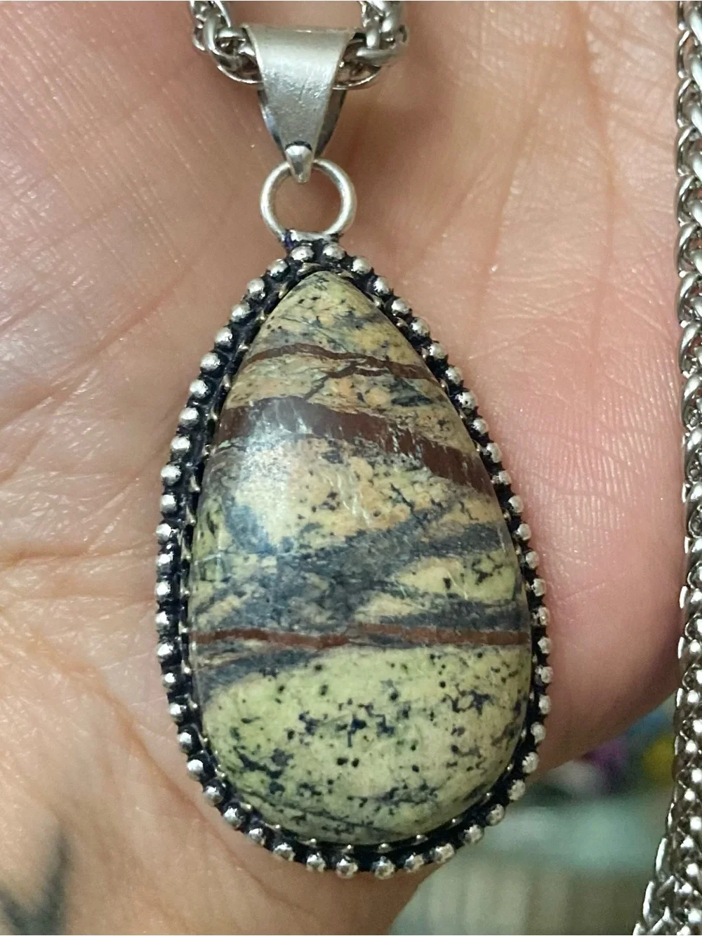 Jasper zebra gemstone Celtic knot steel boho chain necklace